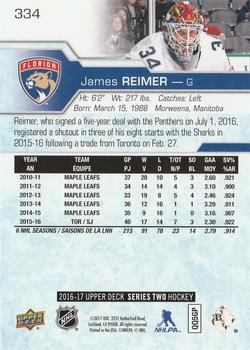 2016-17 Upper Deck - Silver Foil #334 James Reimer Back