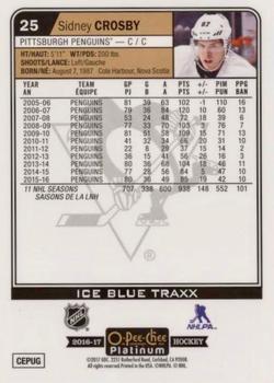 2016-17 O-Pee-Chee Platinum - Ice Blue Traxx #25 Sidney Crosby Back