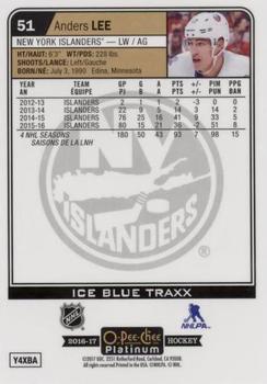 2016-17 O-Pee-Chee Platinum - Ice Blue Traxx #51 Anders Lee Back
