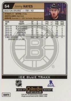 2016-17 O-Pee-Chee Platinum - Ice Blue Traxx #54 Jimmy Hayes Back