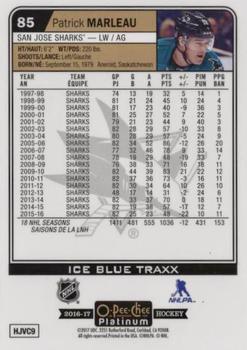 2016-17 O-Pee-Chee Platinum - Ice Blue Traxx #85 Patrick Marleau Back