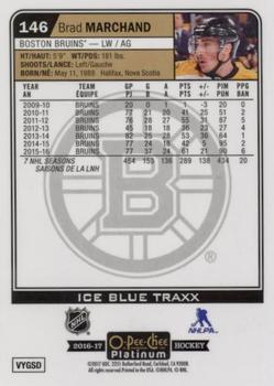 2016-17 O-Pee-Chee Platinum - Ice Blue Traxx #146 Brad Marchand Back