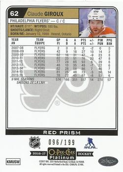 2016-17 O-Pee-Chee Platinum - Red Prism #62 Claude Giroux Back