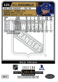 2016-17 O-Pee-Chee Platinum - Red Prism #121 Mats Zuccarello Back