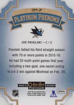 2016-17 O-Pee-Chee Platinum - Platinum Phenoms Die Cuts #OPP-JP Joe Pavelski Back