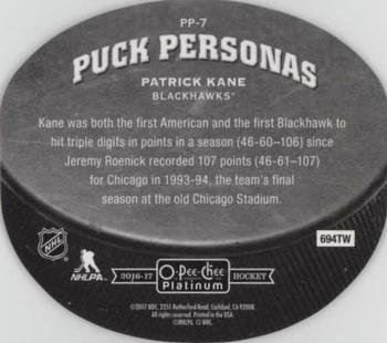 2016-17 O-Pee-Chee Platinum - Puck Personas Die Cuts #PP-7 Patrick Kane Back