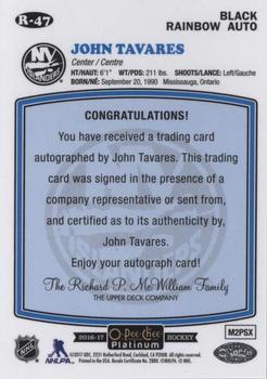 2016-17 O-Pee-Chee Platinum - Retro Black Rainbow Autographs #R-47 John Tavares Back