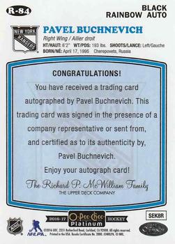 2016-17 O-Pee-Chee Platinum - Retro Black Rainbow Autographs #R-84 Pavel Buchnevich Back