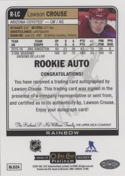 2016-17 O-Pee-Chee Platinum - Rookie Autographs Rainbow #R-LC Lawson Crouse Back