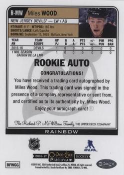 2016-17 O-Pee-Chee Platinum - Rookie Autographs Rainbow #R-MW Miles Wood Back