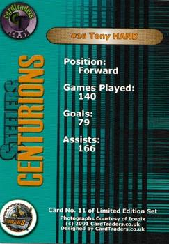 2000-01 Sheffield Steelers (BHL) Centurions #6 Tony Hand Back