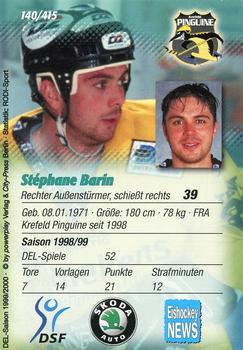 1999-00 Powerplay DEL (German) #140 Stephane Barin Back
