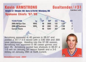 2007-08 Grandstand Spokane Chiefs (WHL) #NNO Kevin Armstrong Back
