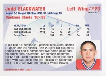 2007-08 Grandstand Spokane Chiefs (WHL) #NNO Judd Blackwater Back