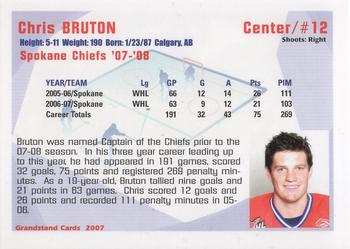 2007-08 Grandstand Spokane Chiefs (WHL) #NNO Chris Bruton Back