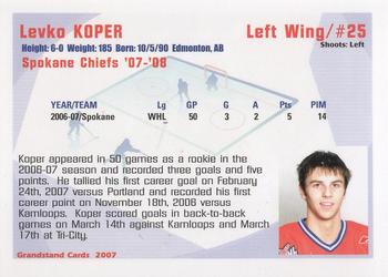 2007-08 Grandstand Spokane Chiefs (WHL) #NNO Levko Koper Back