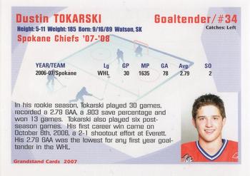 2007-08 Grandstand Spokane Chiefs (WHL) #NNO Dustin Tokarski Back