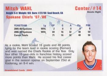 2007-08 Grandstand Spokane Chiefs (WHL) #NNO Mitch Wahl Back