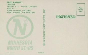 1981-82 Minnesota North Stars Postcards #2 Fred Barrett Back