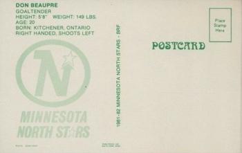 1981-82 Minnesota North Stars Postcards #3 Don Beaupre Back