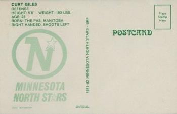1981-82 Minnesota North Stars Postcards #9 Curt Giles Back