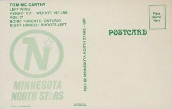 1981-82 Minnesota North Stars Postcards #15 Tom McCarthy Back