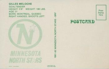 1981-82 Minnesota North Stars Postcards #16 Gilles Meloche Back
