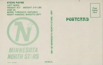 1981-82 Minnesota North Stars Postcards #18 Steve Payne Back