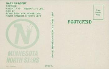 1981-82 Minnesota North Stars Postcards #21 Gary Sargent Back