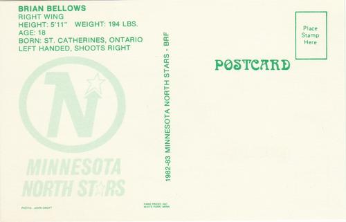 1982-83 Minnesota North Stars Postcards #NNO Brian Bellows Back