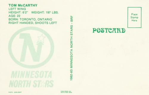 1982-83 Minnesota North Stars Postcards #NNO Tom McCarthy Back