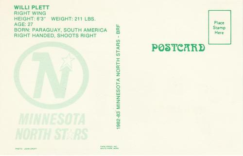 1982-83 Minnesota North Stars Postcards #NNO Willi Plett Back