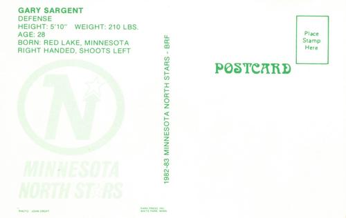 1982-83 Minnesota North Stars Postcards #NNO Gary Sargent Back