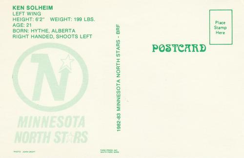 1982-83 Minnesota North Stars Postcards #NNO Ken Solheim Back