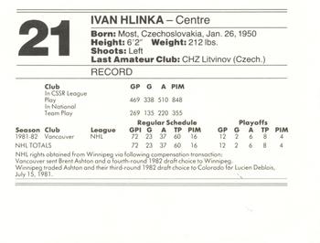 1982-83 Vancouver Canucks #10 Ivan Hlinka Back