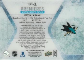 2016-17 Upper Deck Ice - Ice Premieres Autographed Patches #IP-KL Kevin Labanc Back