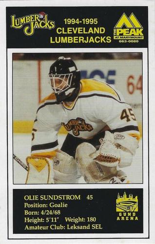 1994-95 Cleveland Lumberjacks (IHL) Postcards #23 Olie Sundstrom Front