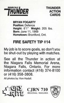 1988-89 Niagara Falls Thunder (OHL) Fire Safety #14 Bryan Fogarty Back