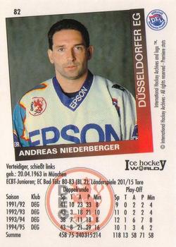 1995-96 IHA DEL (German) #82 Andreas Niederberger Back