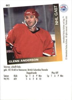 1995-96 IHA DEL (German) #441 Glenn Anderson Back