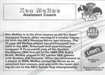 1999-00 Grandstand Austin Ice Bats (WPHL) #27 Ken McRae Back
