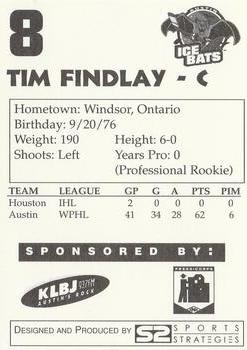 1997-98 Papa John's Austin Ice Bats (WPHL) #NNO Tim Findlay Back