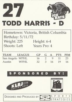 1997-98 Papa John's Austin Ice Bats (WPHL) #NNO Todd Harris Back