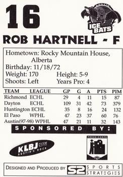 1997-98 Papa John's Austin Ice Bats (WPHL) #NNO Rob Hartnell Back