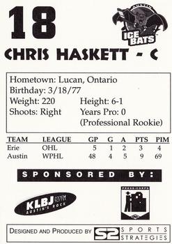 1997-98 Papa John's Austin Ice Bats (WPHL) #NNO Chris Haskett Back