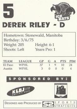1997-98 Papa John's Austin Ice Bats (WPHL) #NNO Derek Riley Back