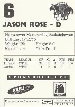1997-98 Papa John's Austin Ice Bats (WPHL) #NNO Jason Rose Back