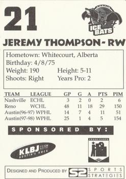 1997-98 Papa John's Austin Ice Bats (WPHL) #NNO Jeremy Thompson Back