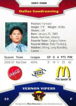 2007-08 Vernon Vipers (BCHL) #NNO Dallas Goodrunning Back