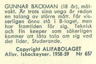 1958-59 Alfa Ishockey (Swedish) #657 Gunnar Backman Back
